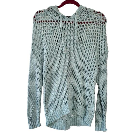 INC International Concepts Women's Blue Seashell Open Stitch Hoodie Sweater XL - Picture 2 of 11